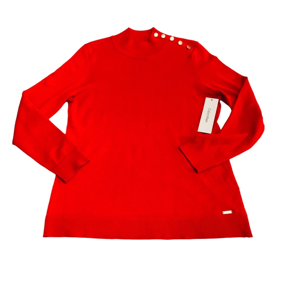 NWT Calvin Klein Sz Medium Red Mock Neck Pullover - Picture 4 of 10